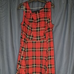 Retro Chic Red and Black Plaid Midi Dress